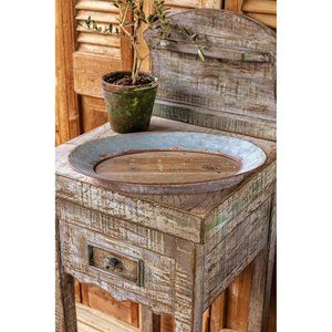 Wood And Metal Oval Tray